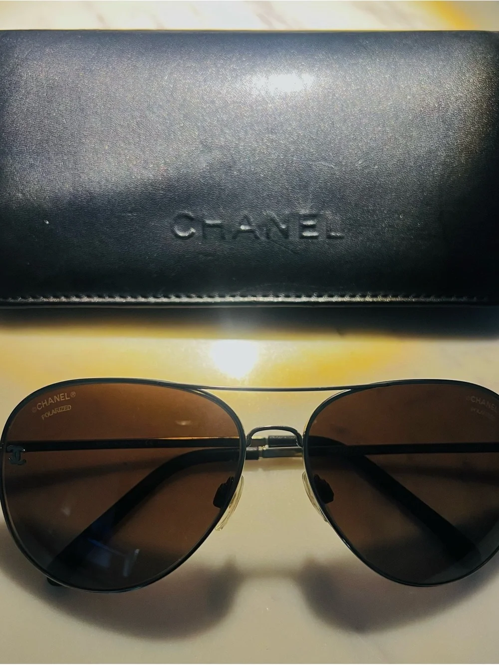 CHANEL Men's Aviator Polarised Sunglasses with Brown Lenses